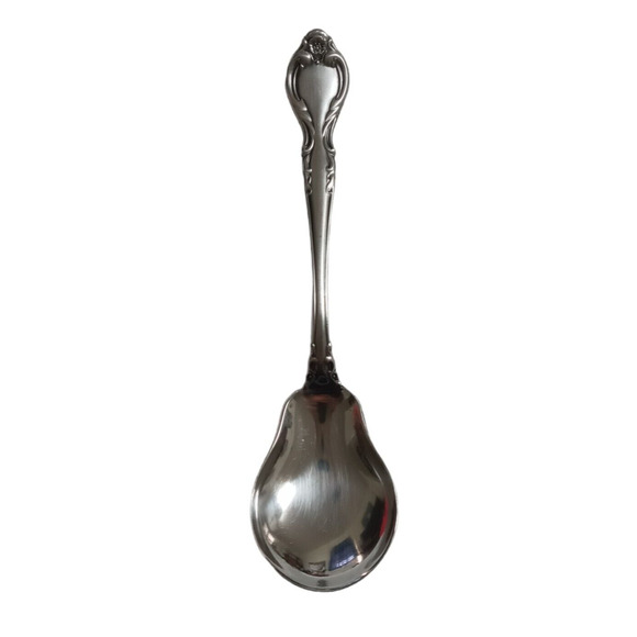 Vintage 70s Lyons Queen Fancy Sugar Spoon Stainless Steel 6" Satin Black Accent - Picture 3 of 12